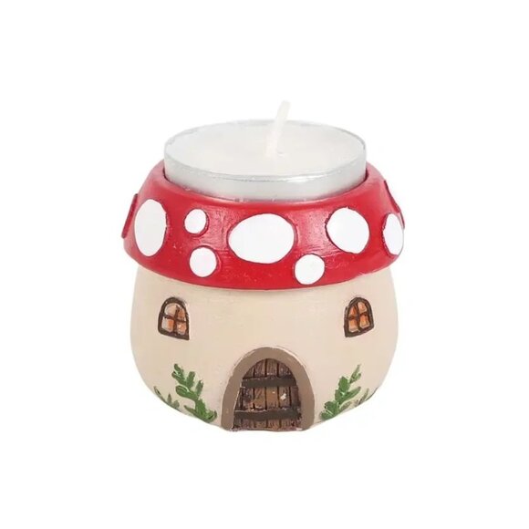 ($10) Mushroom House Resin Tealight Holder - Picture 4 of 5